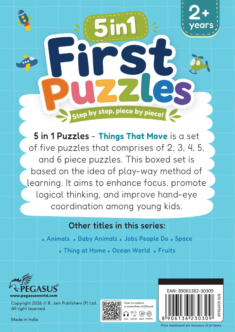 5-in-1 First Puzzles Things That Move for Toddlers and Kids (Age 2+ Years) Jigsaw Puzzle Set | Fun Memory Games and Creative Activity