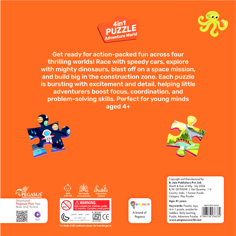 4 in 1 Adventure World Jigsaw Puzzle for Kids Dinosaur, Space, Construction and Racing Theme Brain Development Toy (Age 3+ Years)