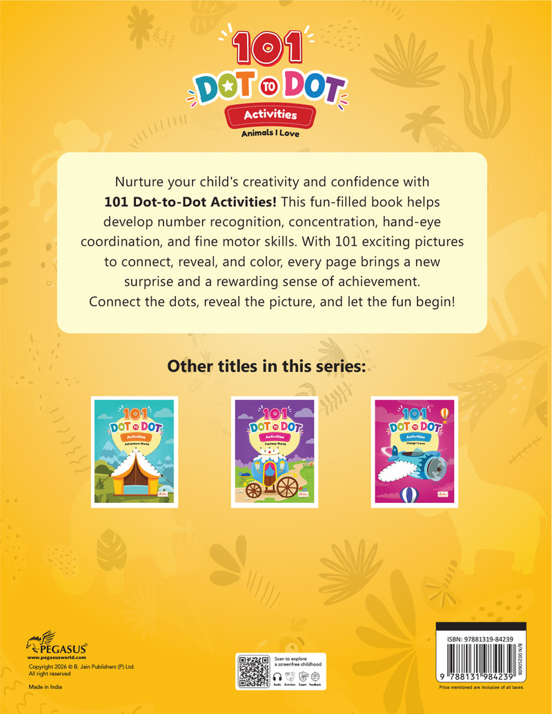 101 Dot to Dot Activities – Animal I Love Dot-to-Dot Activity Book (Age 3+ Years) Educational Puzzle Workbook