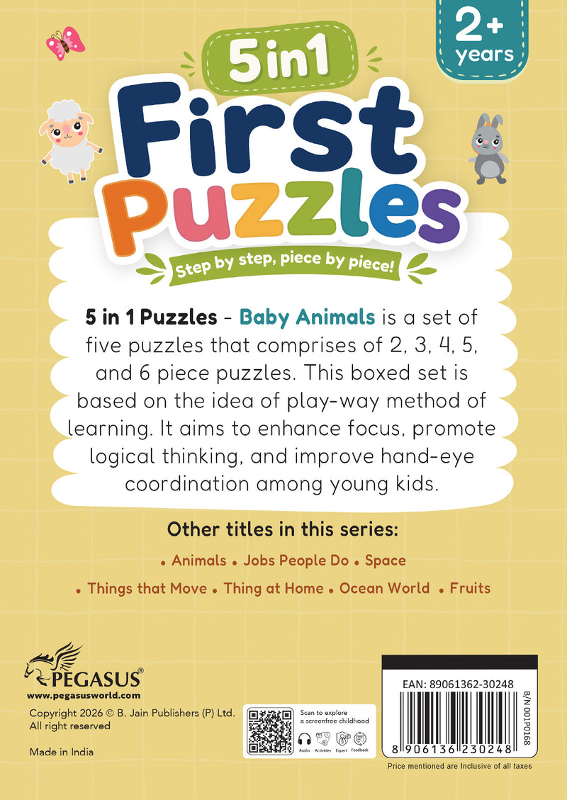 5-in-1 First Puzzles Baby Animals for Toddlers and Kids (Age 2+ Years) Jigsaw Puzzle Set | Fun Memory Games and Creative Activity