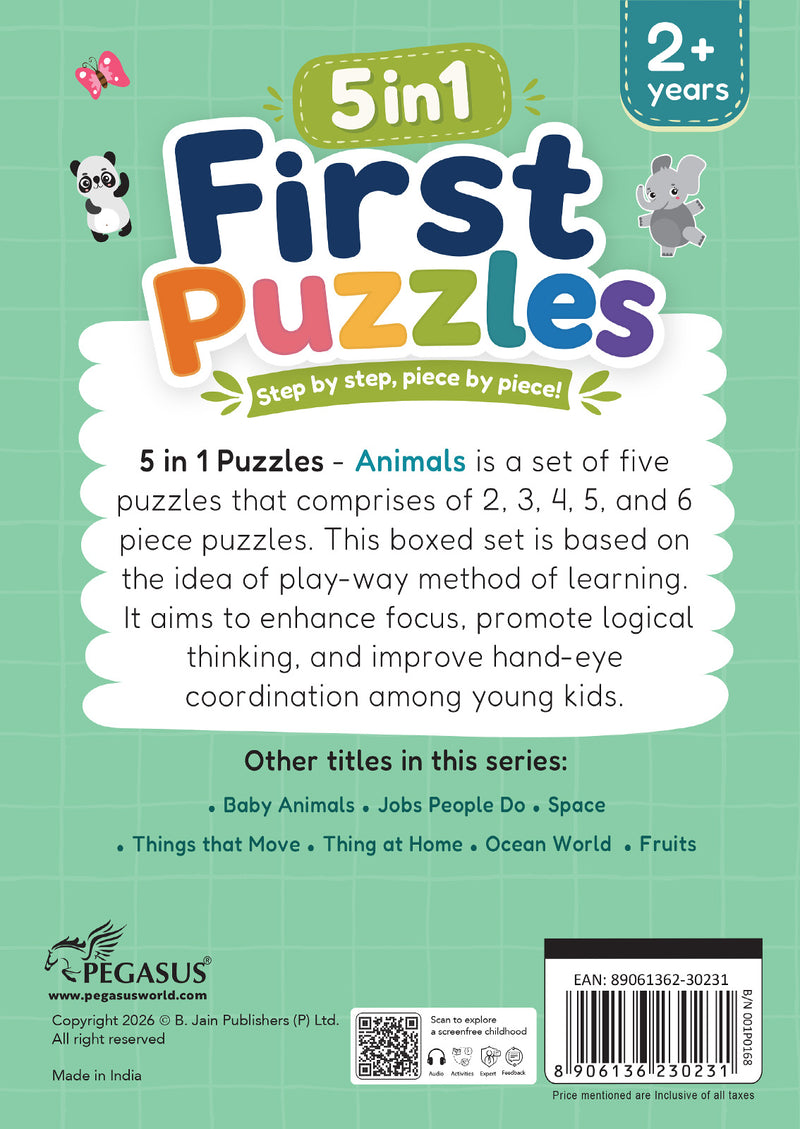 5-in-1 First Puzzles Animals for Toddlers and Kids (Age 2+ Years) Jigsaw Puzzle Set | Fun Memory Games and Creative Activity