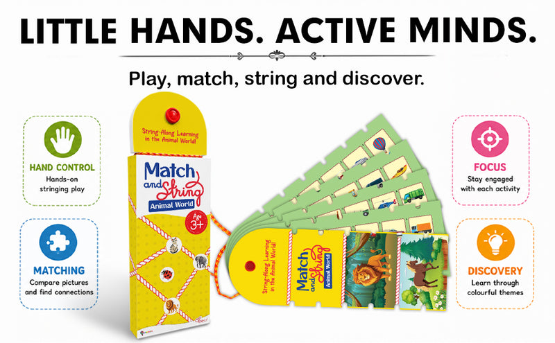 Match and String Animal World for Kids (Age 3+ Years) String-Along Learning Activity Fine Motor Skills and Matching Game