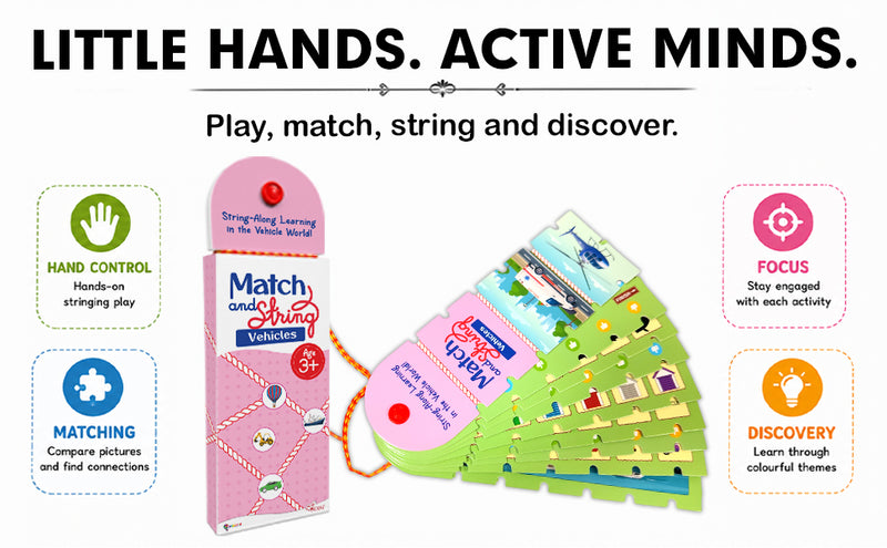 Match and String Vehicles for Kids (Age 3+ Years) String-Along Learning Activity Fine Motor Skills and Matching Game