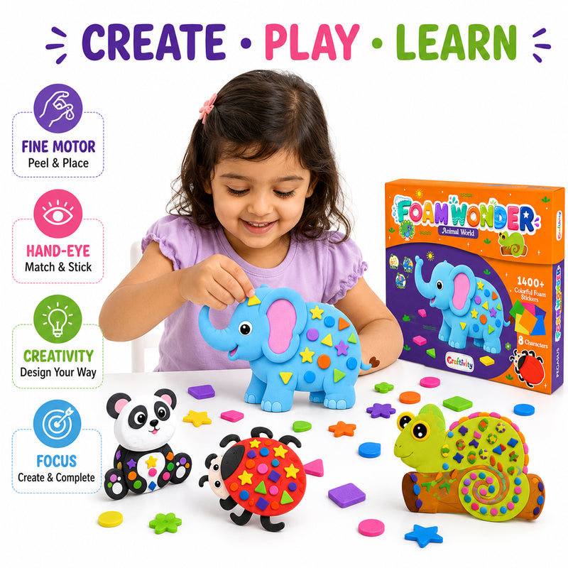 Foam Wonder Animal World Activity Kit for Kids (Age 3+ Years) Creative Learning and Craft Activity for Boys and Girls