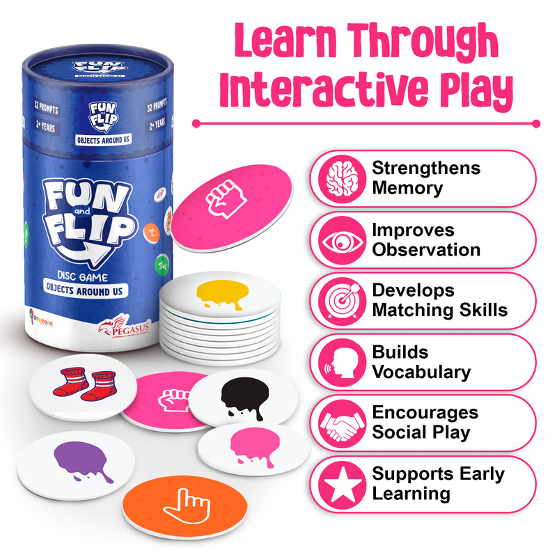 Fun and Flip Objects Around Us Disc Game for Kids Early Learning, Vocabulary and Memory Game for Toddlers (Age 2+ Years)