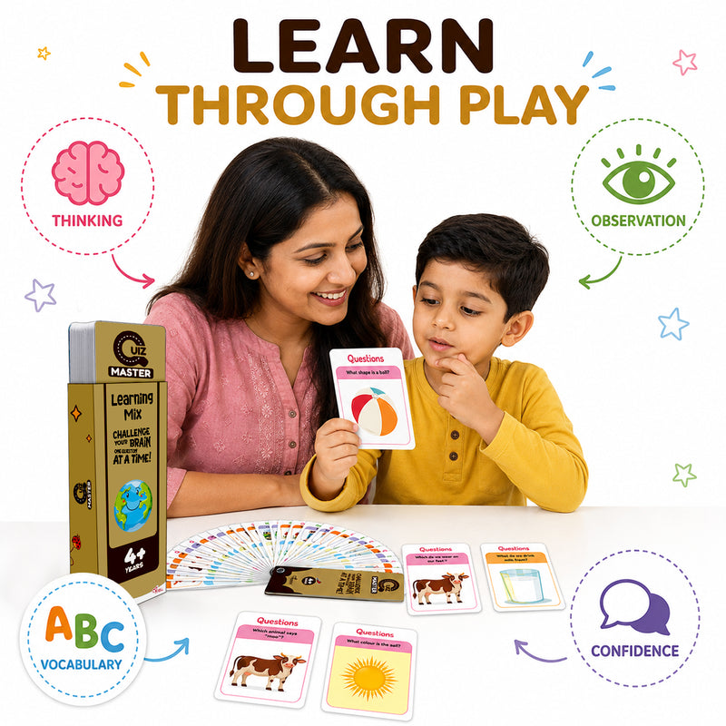 Quiz Master Learning Mix for Kids (Age 4+ Years) Quiz Challenge Educational Cards and Brain Teaser Learning Game