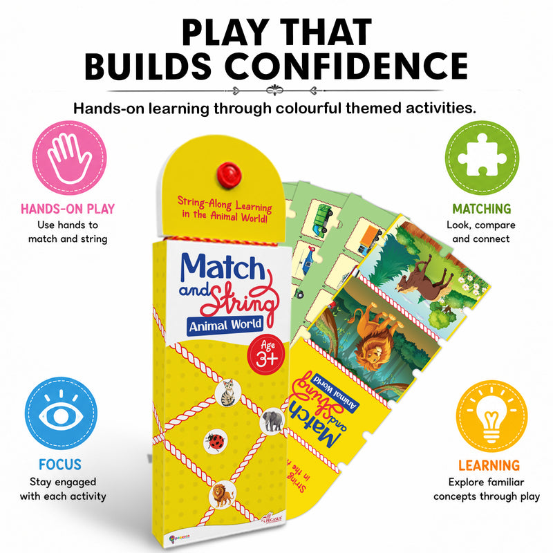 Match and String Animal World for Kids (Age 3+ Years) String-Along Learning Activity Fine Motor Skills and Matching Game