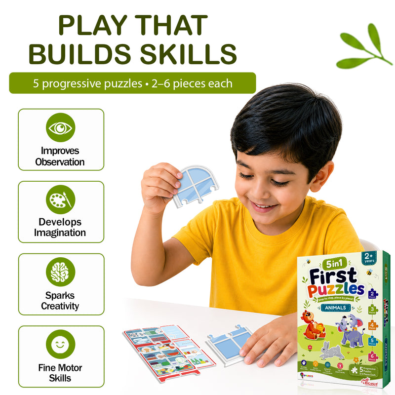 5-in-1 First Puzzles Animals for Toddlers and Kids (Age 2+ Years) Jigsaw Puzzle Set | Fun Memory Games and Creative Activity