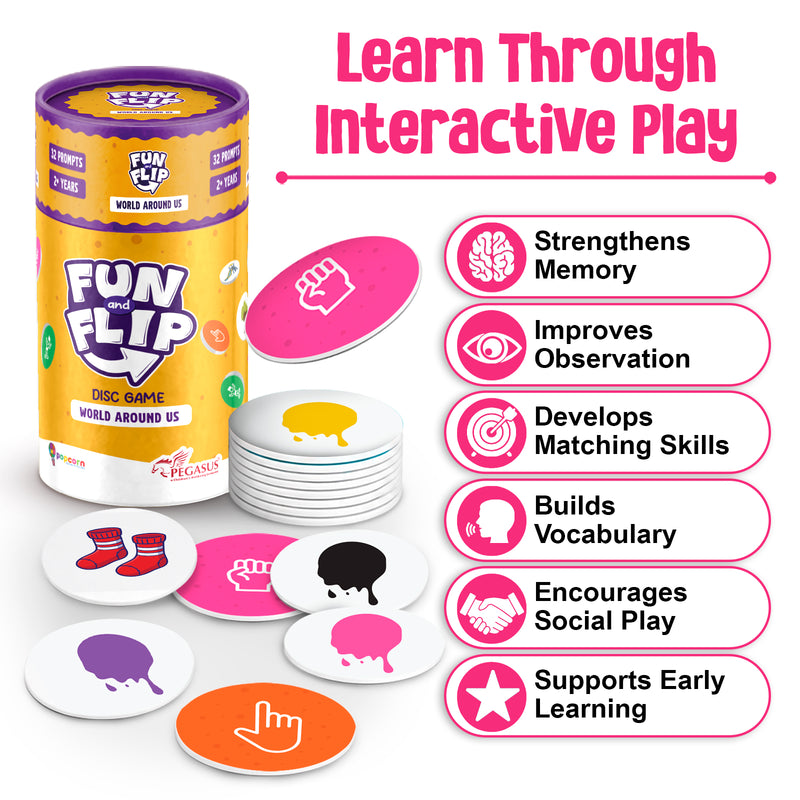 Fun and Flip World Around Us Disc Game for Kids Early Learning, Vocabulary and Memory Game for Toddlers (Age 2+ Years)