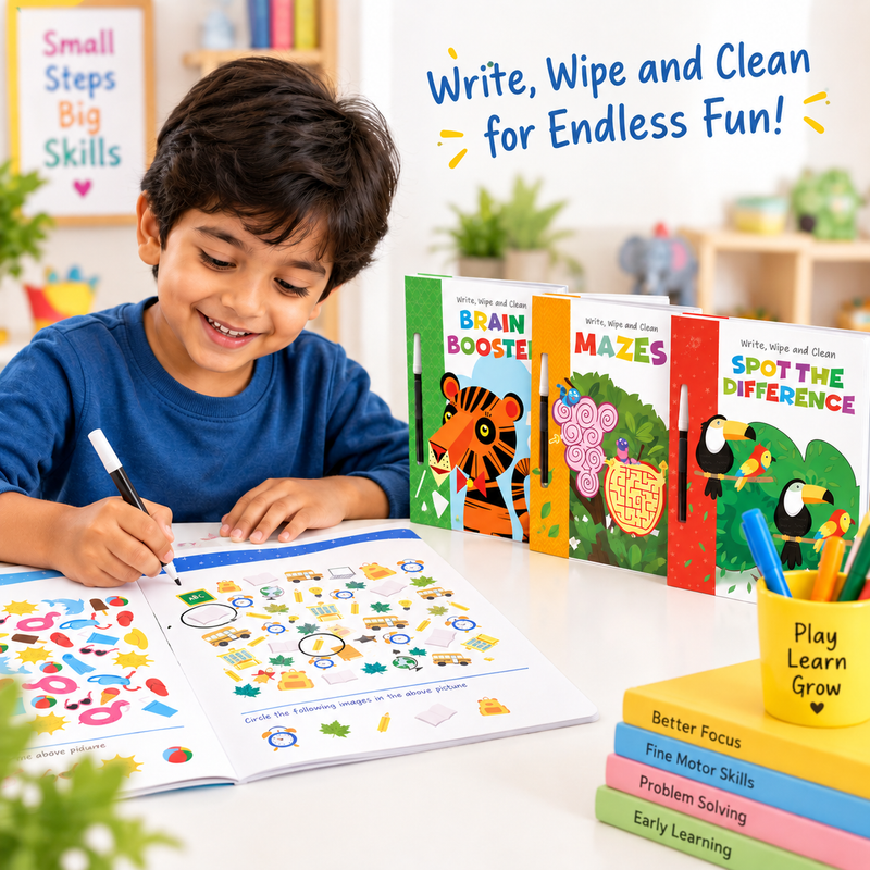 Brain Booster Wipe & Clean Activity Books Set of 4 | Age 2+ Years