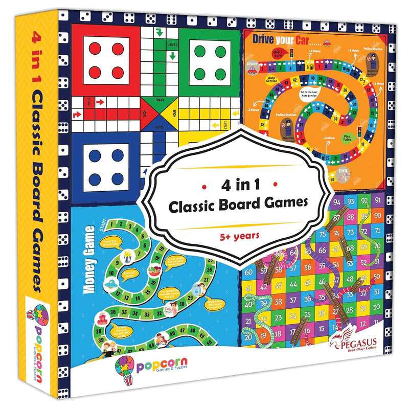 4-in-1 Classic Board Games for Kids and Family Family Board Game Set Indoor Games for Children (Age 5+ Years)
