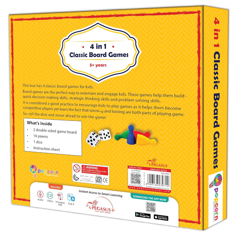 4-in-1 Classic Board Games for Kids and Family Family Board Game Set Indoor Games for Children (Age 5+ Years)