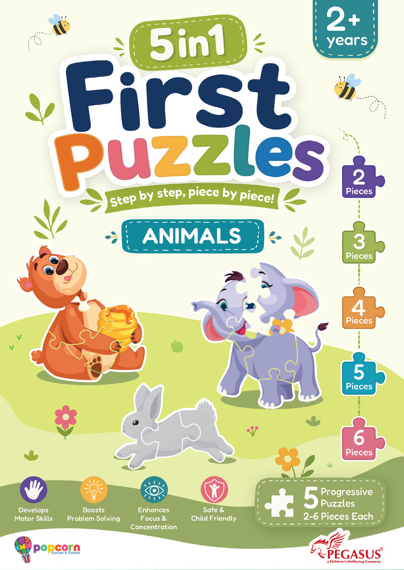 5-in-1 First Puzzles Animals for Toddlers and Kids (Age 2+ Years) Jigsaw Puzzle Set | Fun Memory Games and Creative Activity
