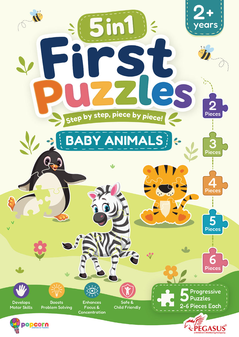 5-in-1 First Puzzles Baby Animals for Toddlers and Kids (Age 2+ Years) Jigsaw Puzzle Set | Fun Memory Games and Creative Activity