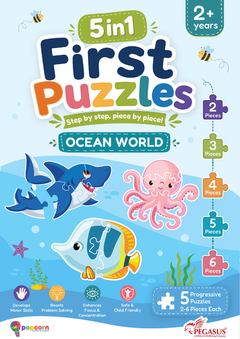 5-in-1 First Puzzles Ocean World for Toddlers and Kids (Age 2+ Years) Jigsaw Puzzle Set | Fun Memory Games and Creative Activity