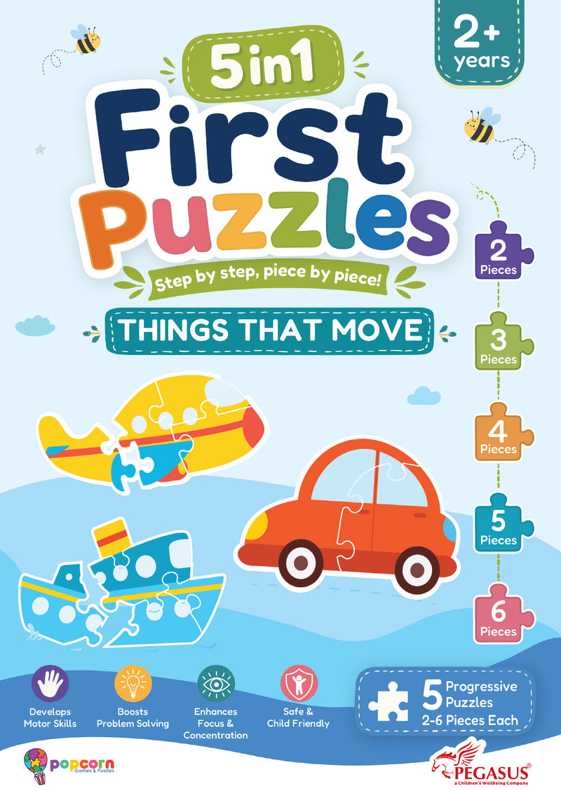 5-in-1 First Puzzles Things That Move for Toddlers and Kids (Age 2+ Years) Jigsaw Puzzle Set | Fun Memory Games and Creative Activity