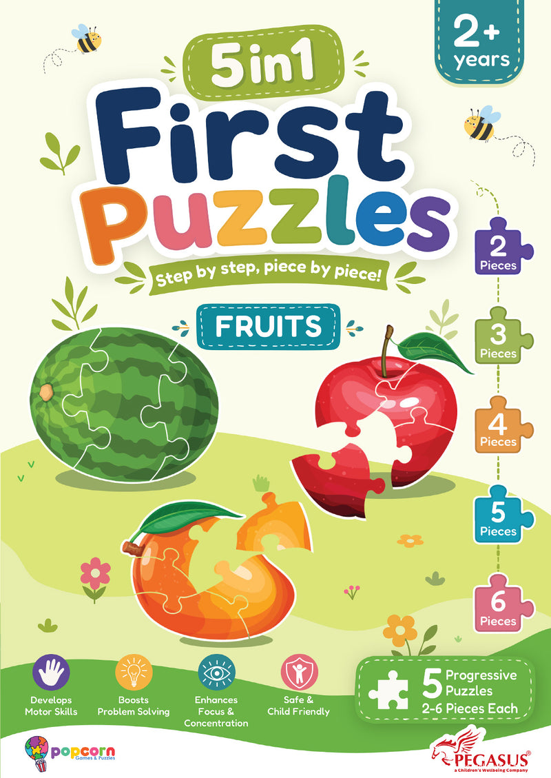 5-in-1 First Puzzles Fruits for Toddlers and Kids (Age 2+ Years) Jigsaw Puzzle Set | Fun Memory Games and Creative Activity