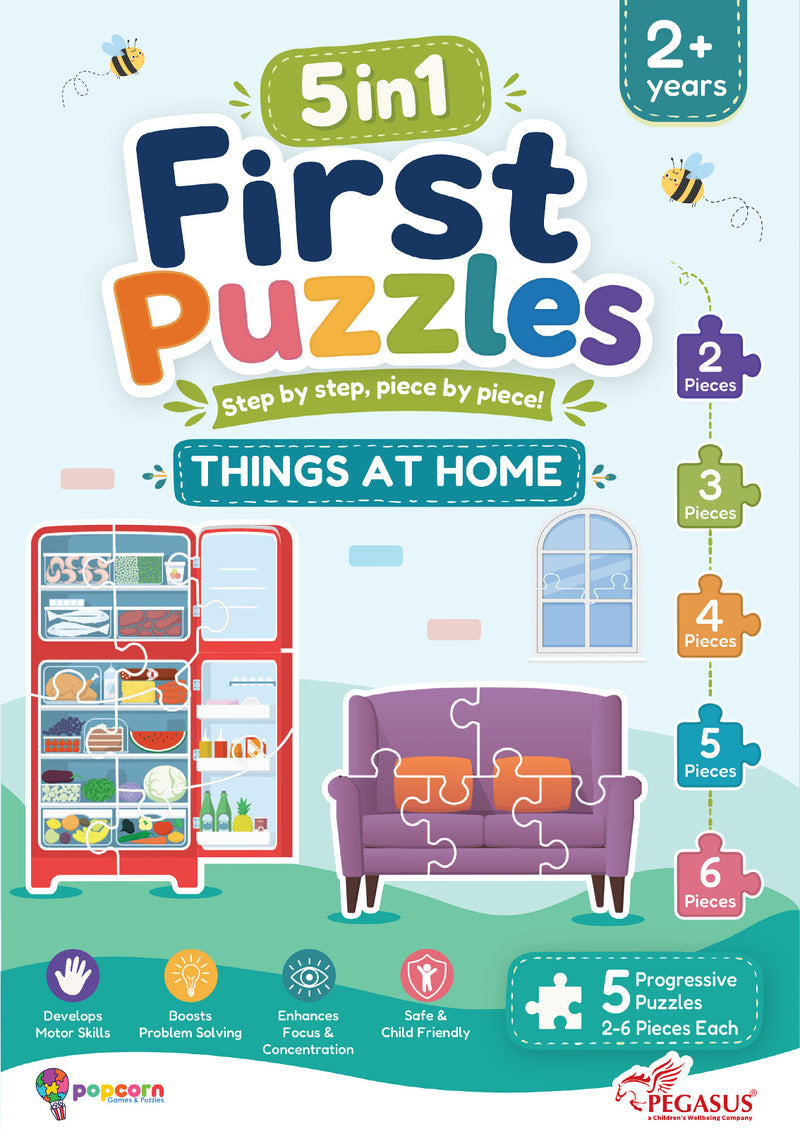 5-in-1 First Puzzles Things at Home for Toddlers and Kids (Age 2+ Years) Jigsaw Puzzle Set | Fun Memory Games and Creative Activity