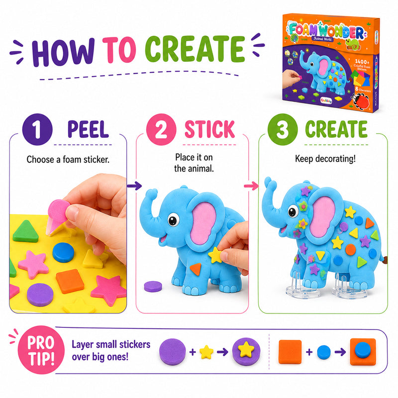 Foam Wonder Animal World Activity Kit for Kids (Age 3+ Years) Creative Learning and Craft Activity for Boys and Girls