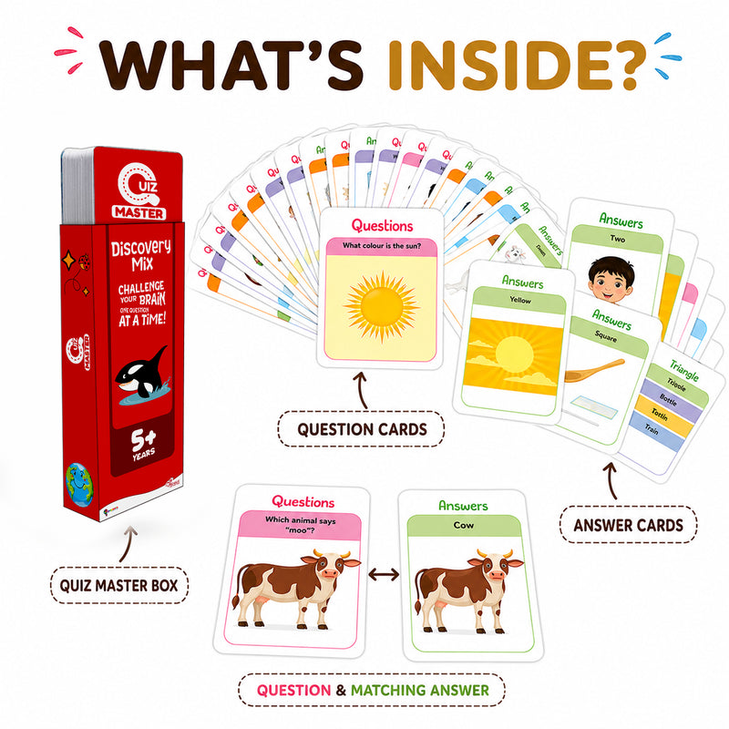 Quiz Master  Discovery Mix for Kids (Age 5+ Years) Quiz Challenge Educational Cards and Brain Teaser Learning Game