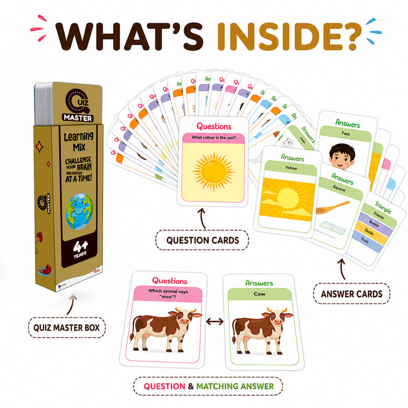 Quiz Master Learning Mix for Kids (Age 4+ Years) Quiz Challenge Educational Cards and Brain Teaser Learning Game