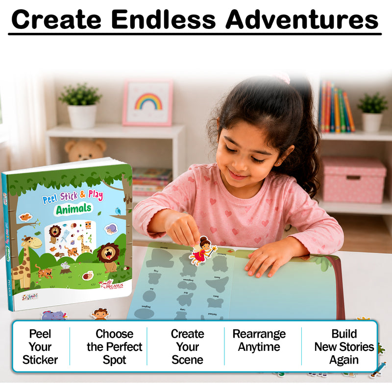 Peel Stick & Play Animals Book for Kids – Reusable Animal Sticker Activity Book (Age 2+ Years)