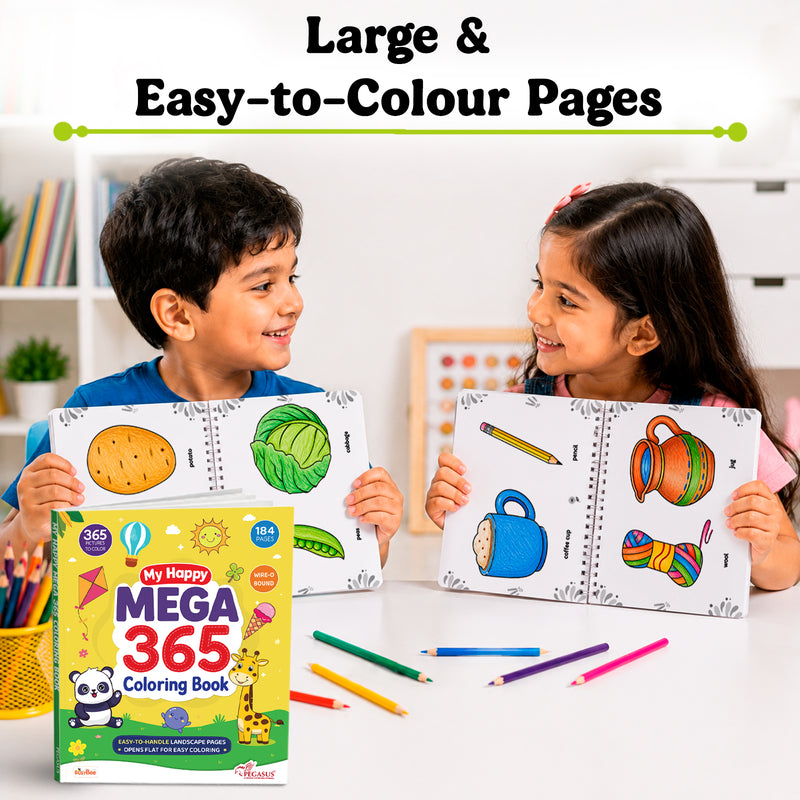 My Happy Mega 365 Coloring Book for Kids – Wire-O Bound Colouring and Early Learning Activity Book (Age 3+ Years)