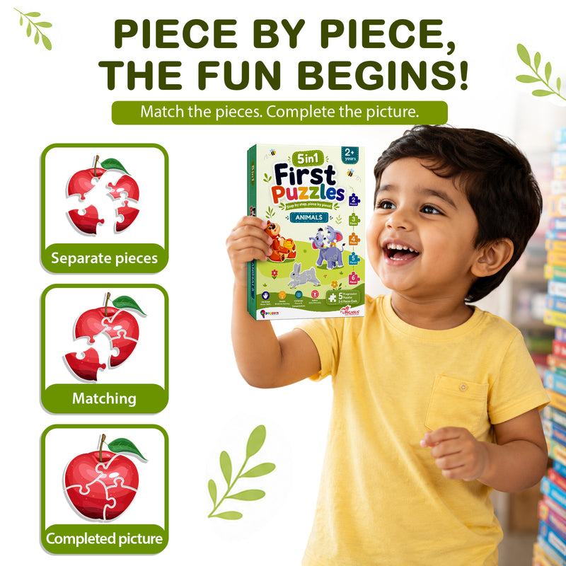 5-in-1 First Puzzles Animals for Toddlers and Kids (Age 2+ Years) Jigsaw Puzzle Set | Fun Memory Games and Creative Activity