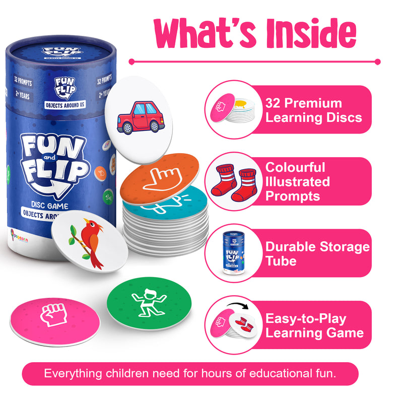 Fun and Flip Objects Around Us Disc Game for Kids Early Learning, Vocabulary and Memory Game for Toddlers (Age 2+ Years)