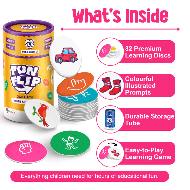 Fun and Flip World Around Us Disc Game for Kids Early Learning, Vocabulary and Memory Game for Toddlers (Age 2+ Years)