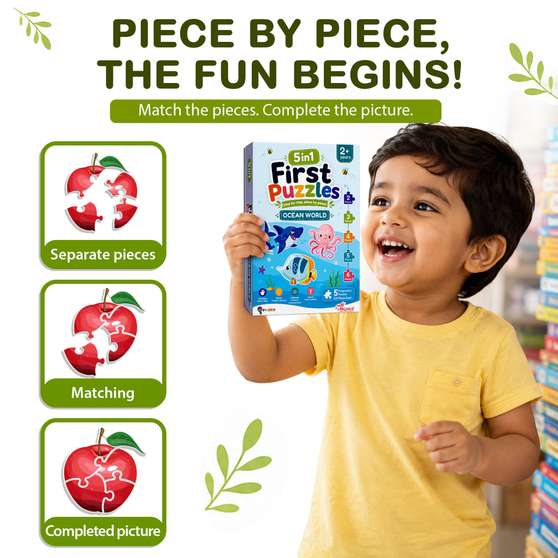 5-in-1 First Puzzles Ocean World for Toddlers and Kids (Age 2+ Years) Jigsaw Puzzle Set | Fun Memory Games and Creative Activity