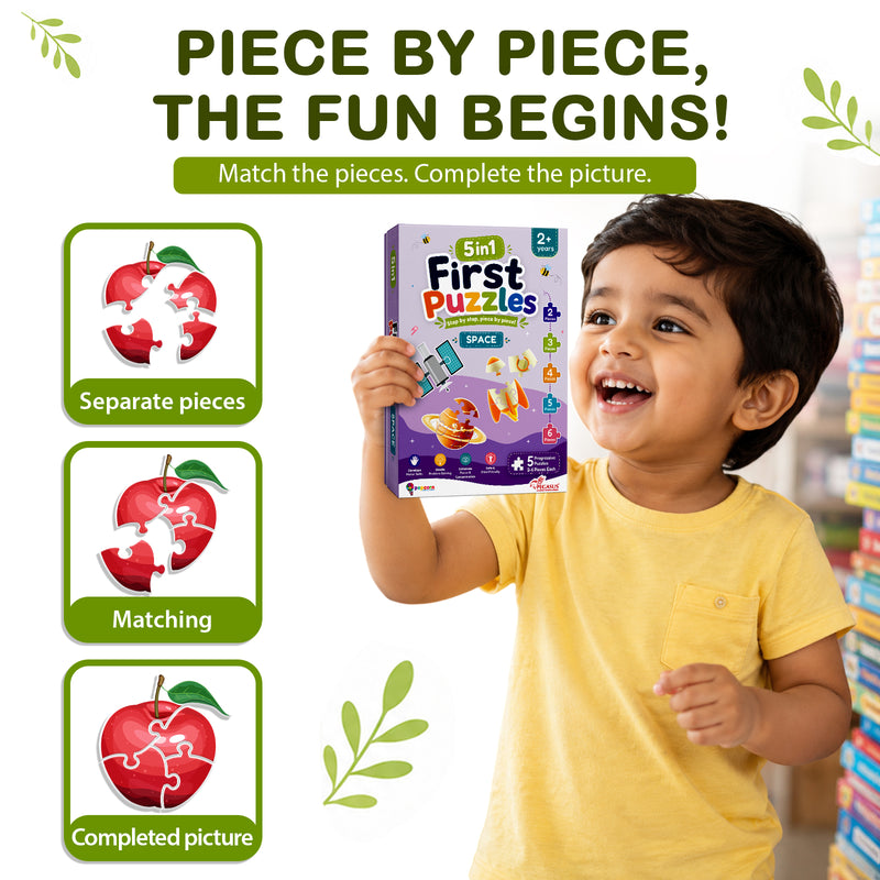 5-in-1 First Puzzles Space for Toddlers and Kids (Age 2+ Years) Jigsaw Puzzle Set | Fun Memory Games and Creative Activity