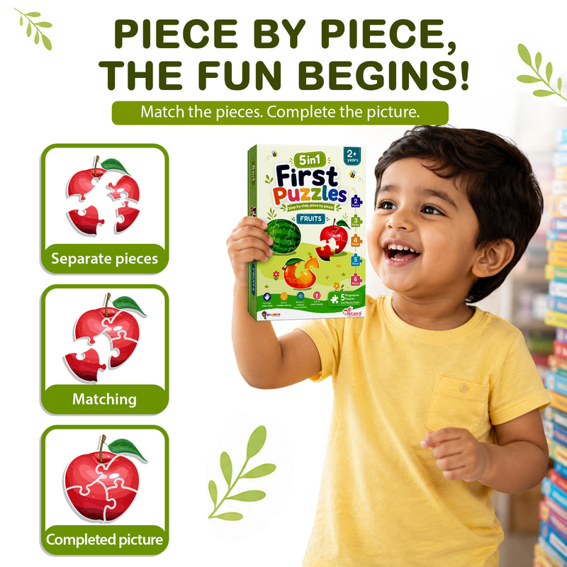 5-in-1 First Puzzles Fruits for Toddlers and Kids (Age 2+ Years) Jigsaw Puzzle Set | Fun Memory Games and Creative Activity
