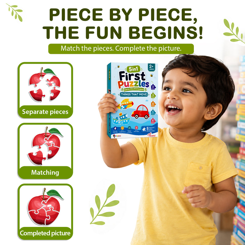 5-in-1 First Puzzles Things That Move for Toddlers and Kids (Age 2+ Years) Jigsaw Puzzle Set | Fun Memory Games and Creative Activity