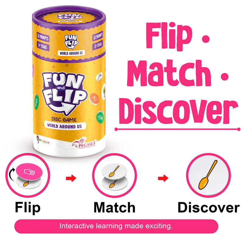 Fun and Flip World Around Us Disc Game for Kids Early Learning, Vocabulary and Memory Game for Toddlers (Age 2+ Years)