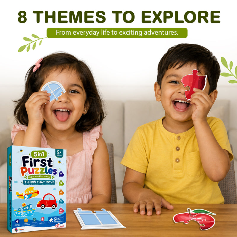 5-in-1 First Puzzles Things That Move for Toddlers and Kids (Age 2+ Years) Jigsaw Puzzle Set | Fun Memory Games and Creative Activity