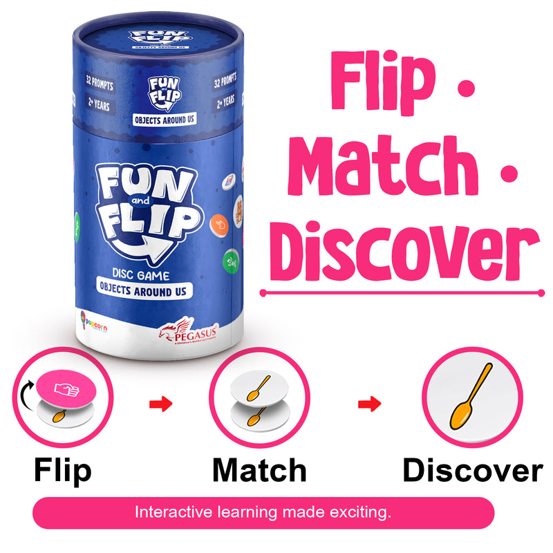 Fun and Flip Objects Around Us Disc Game for Kids Early Learning, Vocabulary and Memory Game for Toddlers (Age 2+ Years)