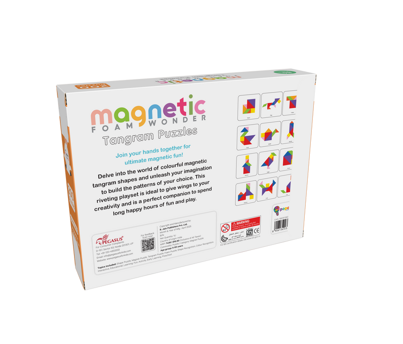 Foam Wonder Tangrams Magnetic Puzzles – 200+ Creative Builds with 350+ Colorful Magnets & Stand (Ages 5-99)
