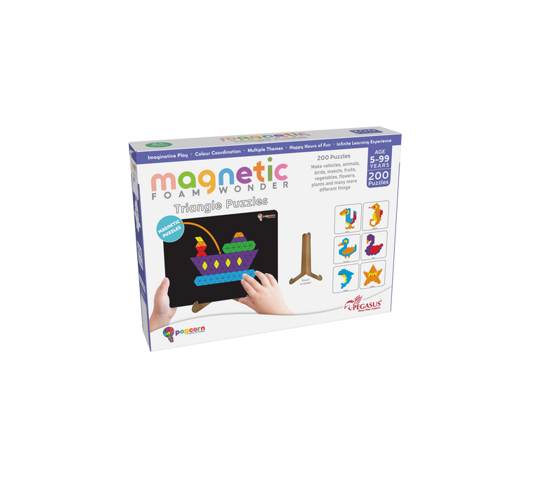 Foam Wonder Triangle Magnetic Puzzles – 200+ Creative Builds with 350+ Colorful Magnets & Stand (Ages 5-99)
