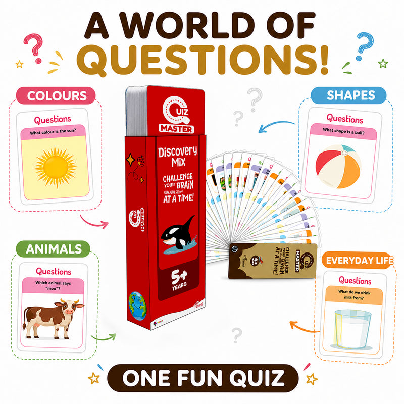 Quiz Master  Discovery Mix for Kids (Age 5+ Years) Quiz Challenge Educational Cards and Brain Teaser Learning Game