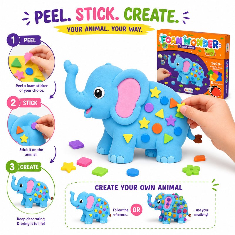 Foam Wonder Animal World Activity Kit for Kids (Age 3+ Years) Creative Learning and Craft Activity for Boys and Girls