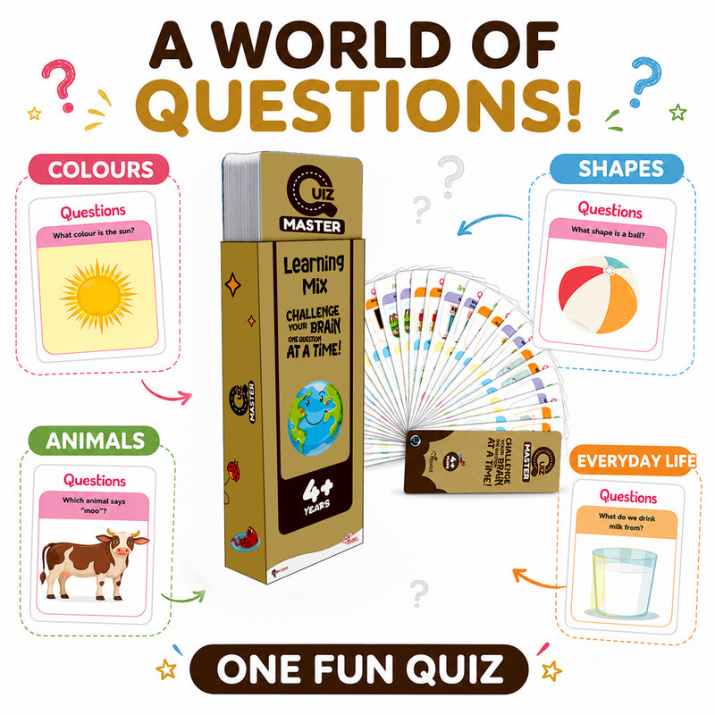 Quiz Master Learning Mix for Kids (Age 4+ Years) Quiz Challenge Educational Cards and Brain Teaser Learning Game