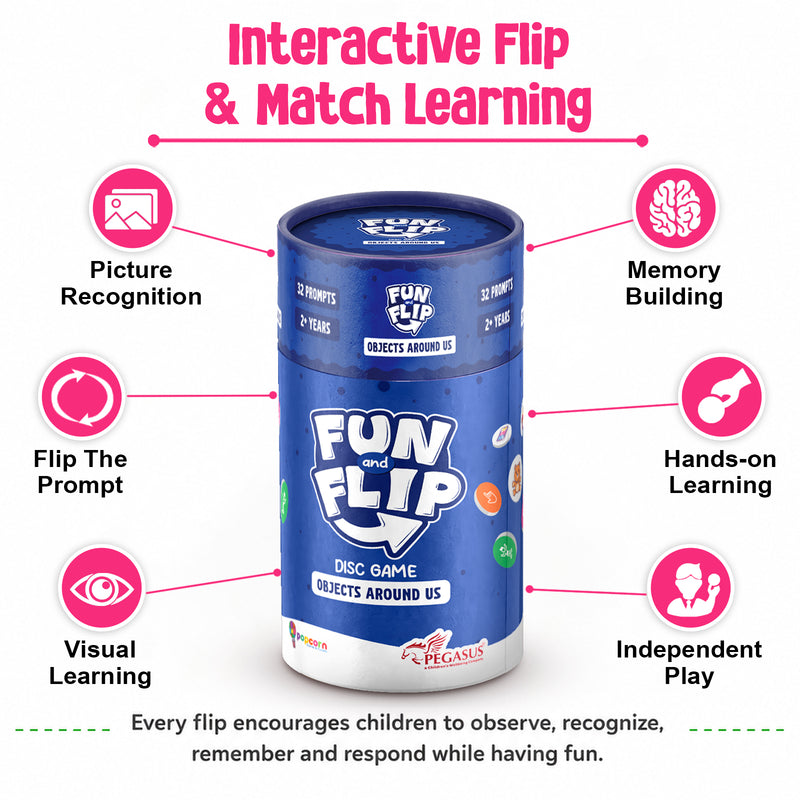 Fun and Flip Objects Around Us Disc Game for Kids Early Learning, Vocabulary and Memory Game for Toddlers (Age 2+ Years)