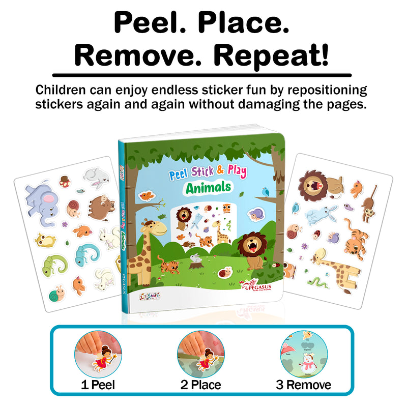 Peel Stick & Play Animals Book for Kids – Reusable Animal Sticker Activity Book (Age 2+ Years)