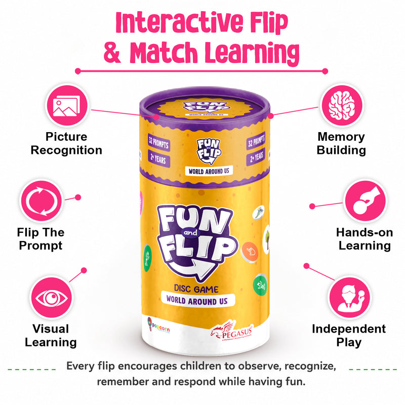 Fun and Flip World Around Us Disc Game for Kids Early Learning, Vocabulary and Memory Game for Toddlers (Age 2+ Years)