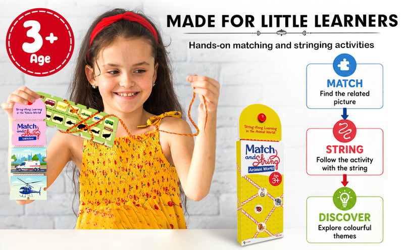 Match and String Animal World for Kids (Age 3+ Years) String-Along Learning Activity Fine Motor Skills and Matching Game
