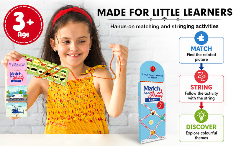 Match and String Space for Kids (Age 3+ Years) String-Along Learning Activity Fine Motor Skills and Matching Game