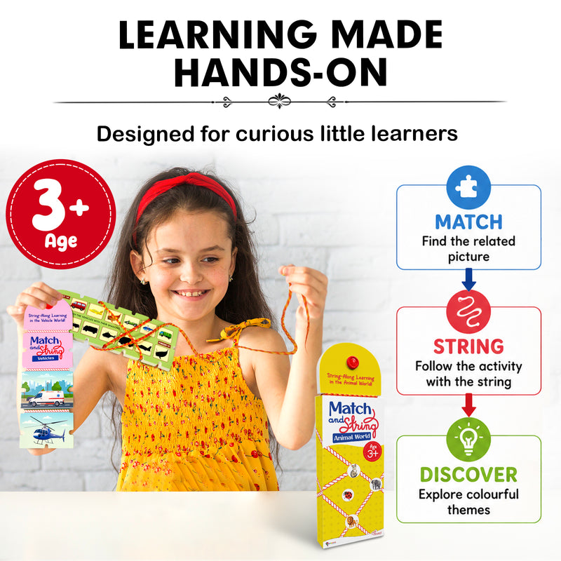 Match and String Animal World for Kids (Age 3+ Years) String-Along Learning Activity Fine Motor Skills and Matching Game