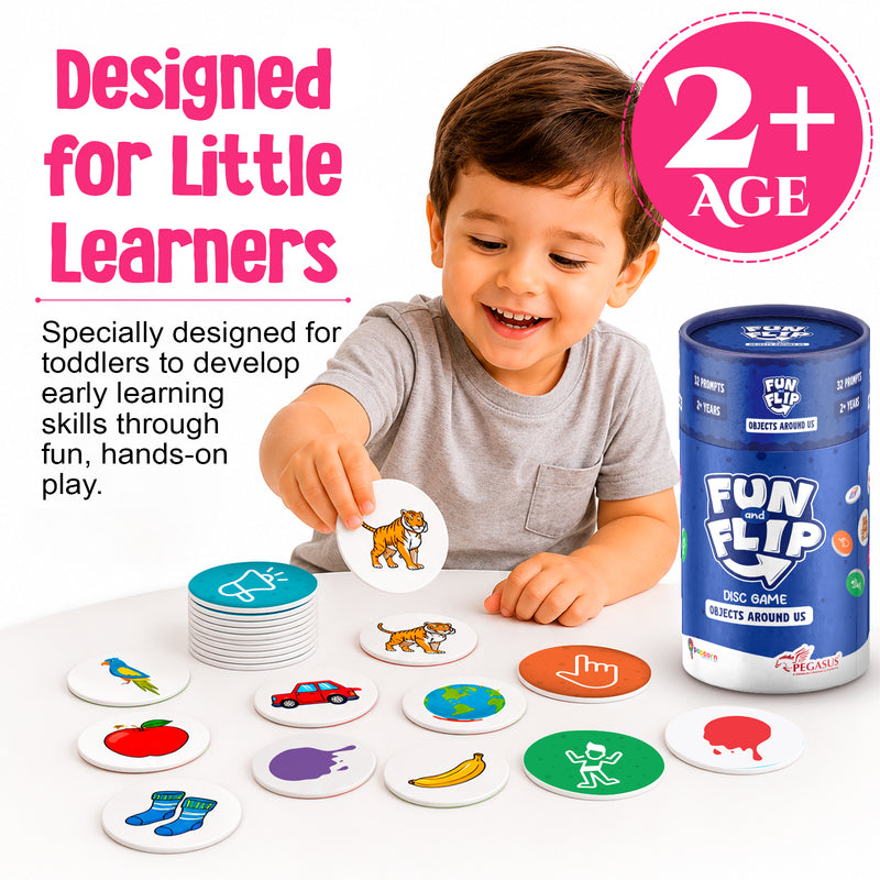 Fun and Flip Objects Around Us Disc Game for Kids Early Learning, Vocabulary and Memory Game for Toddlers (Age 2+ Years)