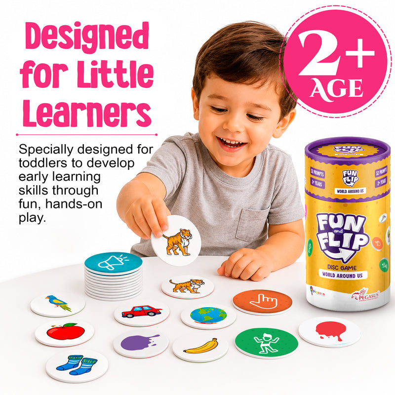Fun and Flip World Around Us Disc Game for Kids Early Learning, Vocabulary and Memory Game for Toddlers (Age 2+ Years)